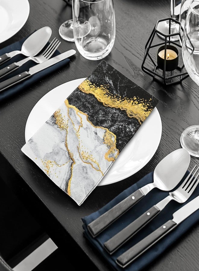 JarThenaAMCS مناديل ضيوف رخامية من JarThenaAMCS، 100 قطعة، باللونين الأسود والذهبي، للاستخدام مرة واحدة، مناديل ورقية مزخرفة، مثالية للحمام، وحفلات الزفاف، وأعياد الميلاد، وحفلات توديع العزوبية، وديكورات الطاولات. - Image 5